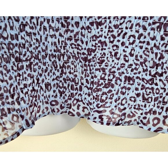 Womens Plus Size 2X Smocked Long Sleeve Leopard Print Blouse Blue & Purple - Picture 7 of 13